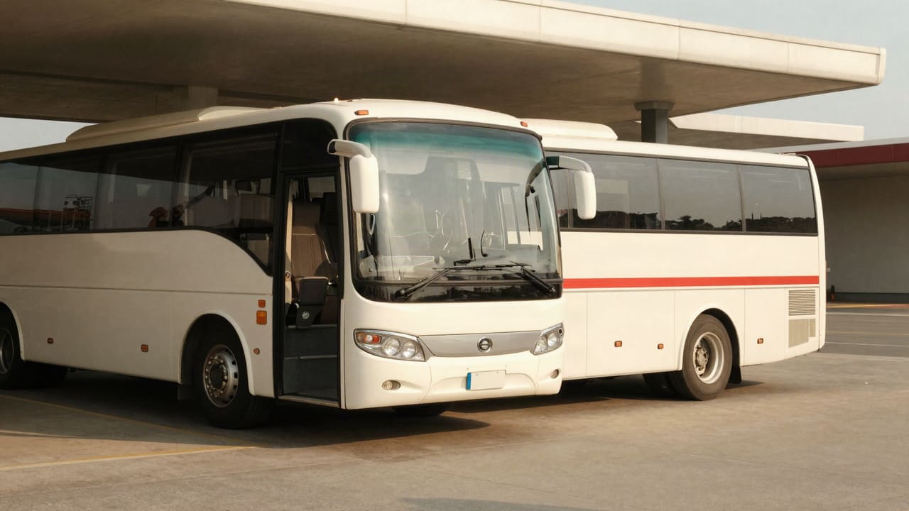 Durakta kapısı açık bekleyen şehirlerarası otobüs
